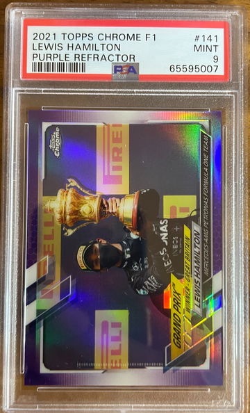 2021 TOPPS CHROME F1 PURPLE REFRACTOR SP /399 LEWIS HAMILTON #141 PSA 9 MINT