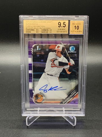 2019 Adley Rutschman 1st Bowman Chrome Purple Refractor Auto #46/250 BGS 9.5