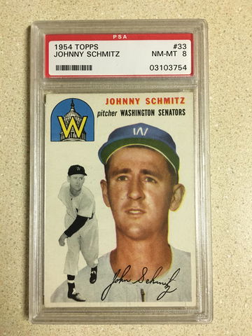 1954 Topps #33 Johnny Schmitz PSA 8 NM-MT SENATORS 