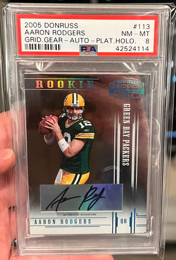 2005 Donruss Gridiron Gear Aaron Rodgers Platinum Holo Auto PSA 8 Rookie RC /10