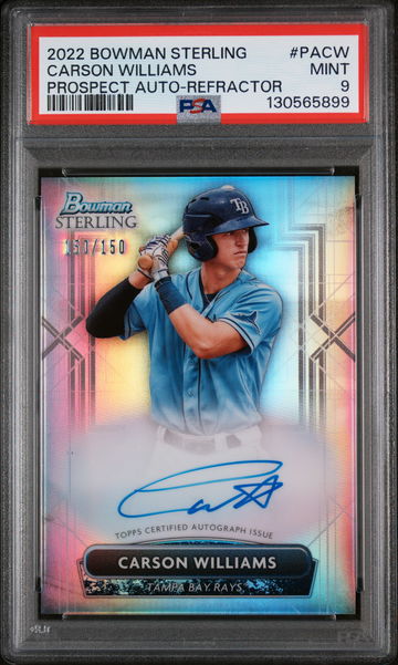 2022 Bowman Sterling Prospect Autographs Refractor Carson Williams #PACW 150/150 PSA 9