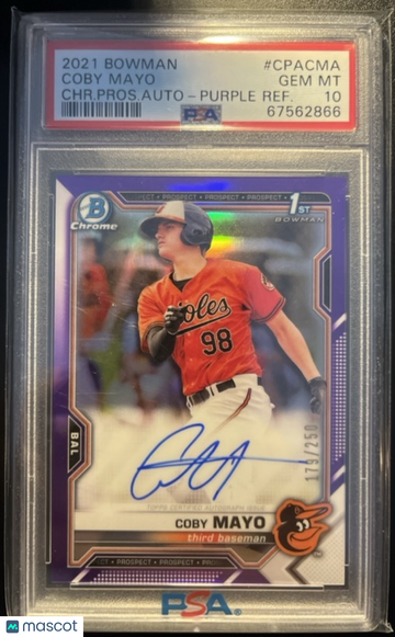 2021 Bowman Chrome Prospect Autographs Coby Mayo #CPACMA PSA 10