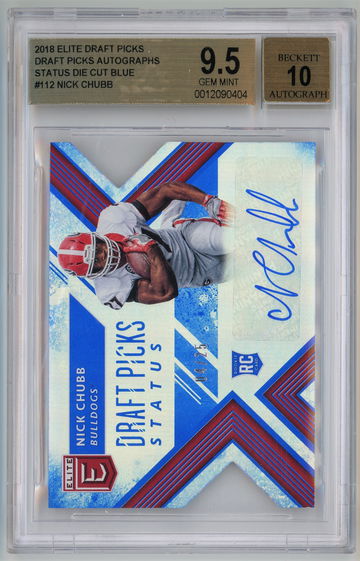 2018 Elite Draft Picks Autographs Status Die Cut Blue /25 Nick Chubb BGS 9.5 w 10 Auto