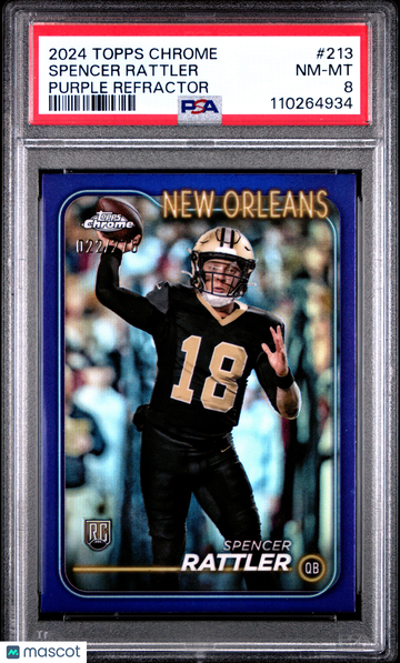 2024 Topps Chrome Spencer Rattler #213 Purple Refractor Rookie PSA 8