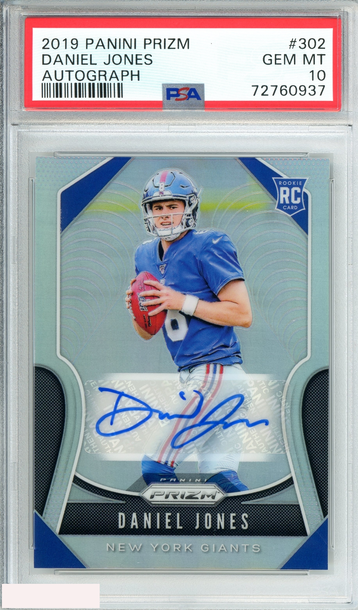 2019 PANINI PRIZM DANIEL JONES #302 AUTO N Y GIANTS ROOKIE RC PSA 10 GEM MT
