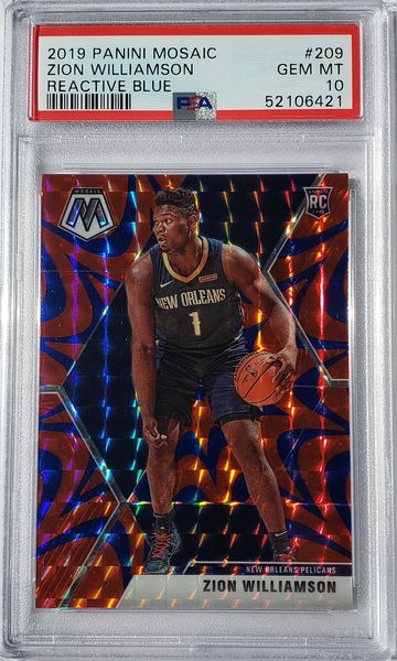 2019 Panini Mosaic Zion Williamson Reactive Blue PSA 10 RC Rookie Card #209