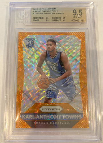 Karl-Anthony Towns Orange Wave Prizm BGS 9.5 Gem Mint RC