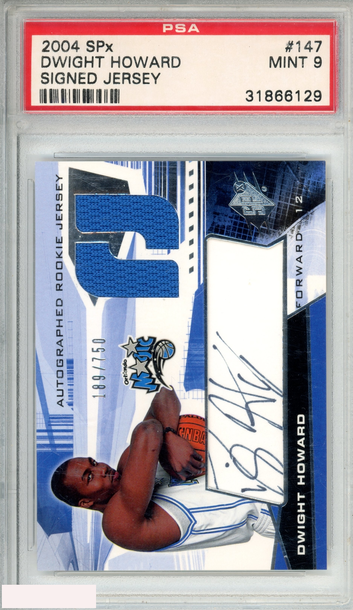 2004 SPX DWIGHT HOWARD #147 SIGNED JERSEY 189 OF 750 ROOKIE RC MAGIC PSA 9 MINT