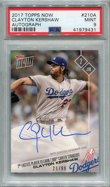Clayton Kershaw Los Angeles Dodgers PSA/DNA Certified Authentic Autograph - 2017 Topps Now #21/99