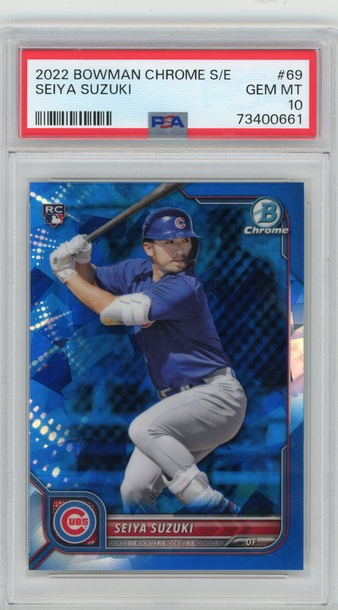 2022 Bowman Chrome Sapphire Seiya Suzuki Rookie RC #69 PSA 10 Chicago Cubs