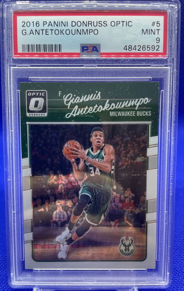 GIANNIS ANTETOKOUNMPO 2016-17 PANINI DONRUSS OPTIC #5 MINT PSA 9 BUCKS 1ST OPTIC