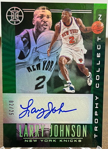 2019 Panini Illusions Trophy Collection Emerald - Larry Johnson # 2/25 (Jersey # Match) Auto #TC-LJN New York Knicks