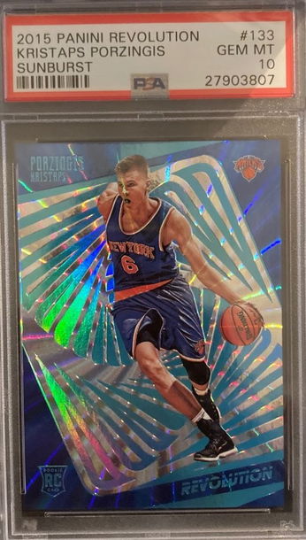 2015-16 Kristaps Porzingis Rookie RC #/75 Sunburst Panini Revolution #133  Pop 2 PSA 10