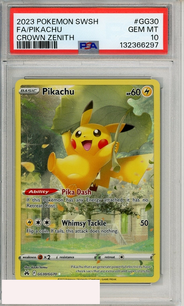 2023 POKEMON SWORD AND SHIELD CROWN ZENITH FA PIKACHU #GG30 PSA 10 GEM MT