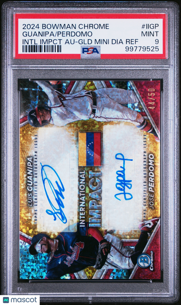 2024 Bowman Chrome International Impact Autographs Perdomo Guanipa #IIGP Intl Impct GLD Mini Dia Ref /50 PSA 9