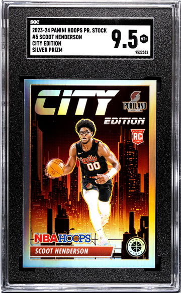 2023-24 Panini Hoops Premium Stock #5 Scoot Henderson City Ed. Silver Prizm SGC 9.5
