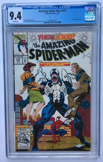 AMAZING SPIDER-MAN #374 CGC 9.4 VENOM TARGETS PARENTS! FREE S/H.
