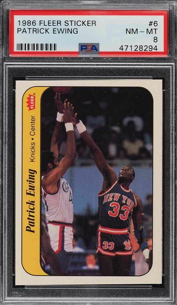 1986 Fleer Sticker Patrick Ewing ROOKIE RC #6 PSA 8 NM-MT