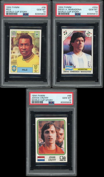 1994 Panini World Cup Story Sticker Pele Maradona Cruyff PSA 10 Set All Low Pop
