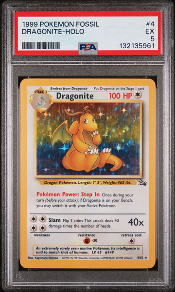 1999 Pokemon Fossil Holo Dragonite #4 PSA 5