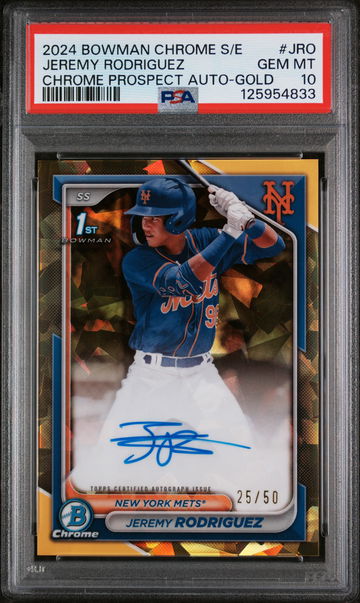 2024 Bowman Chrome Sapphire Edition Prospects Autographs Chrome Prospect Auto-Gold Jermy Rodriguez #JRO /50 PSA 10