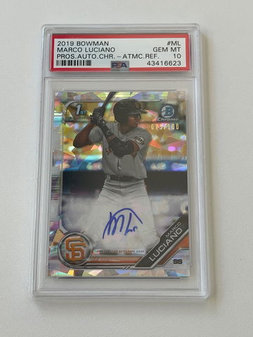 Marco Luciano 2019 Bowman Chrome Auto Atomic Refractor #/100 PSA 10 