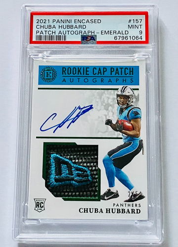 2021 PANINI ENCASED CHUBA HUBBARD ROOKIE PATCH AUTO EMERALD