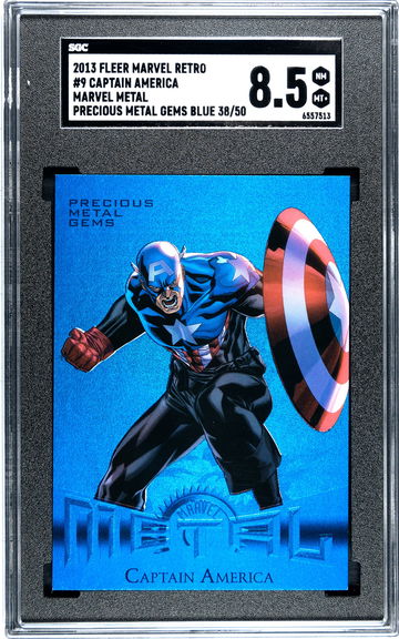 2013 Fleer Marvel Metal Retro CAPTAIN AMERICA #9 Blue Precious Metal Gems (PMG) 38/50 SGC  8.5