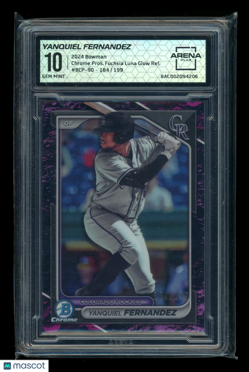 2024 Bowman Chrome Prospects Fuchsia Lunar Glow Refractor Yanquiel Fernandez #BCP-90 /199 Arena Club 10