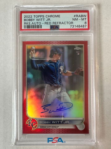2022 Topps Chrome Bobby Witt Jr. Rookie Autographs Red Refractor 3/5 PSA 8