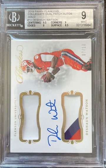 2019 PANINI FLAWLESS COLLEGIATE DUAL PATCH AUTOS GOLD #10 DESHAUN WATSON CSG 9