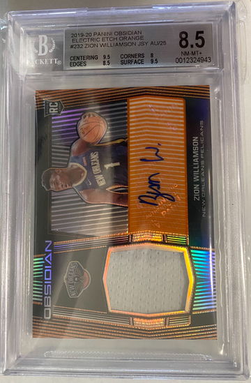 2019-20 Zion Williamson panini obsidian electric etch orange #232 jsy au/25 rpa 8.5 pop 1 (2 graded higher) 10 auto