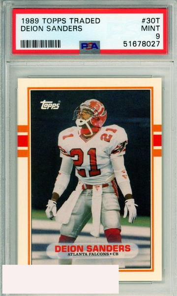 1989 TOPPS TRADED DEION SANDERS #30T ROOKIE HOF ATLANTA FALCONS PSA MINT 9