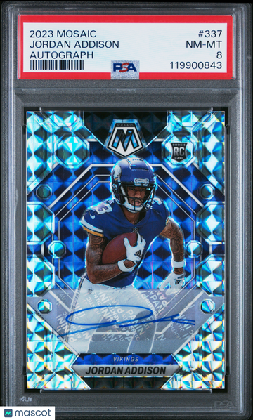 2023 Panini Mosaic Jordan Addison #337 Autograph PSA 8