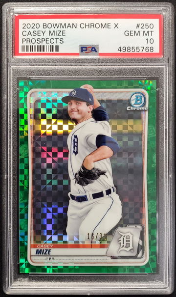 2020 Bowman Chrome X Casey Mize #250 Prospect Green X-Fractor #16/31 PSA 10