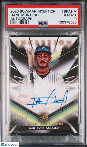 2023 Bowman Inception Autographs Hans Montero #BPAHM /399 PSA 10
