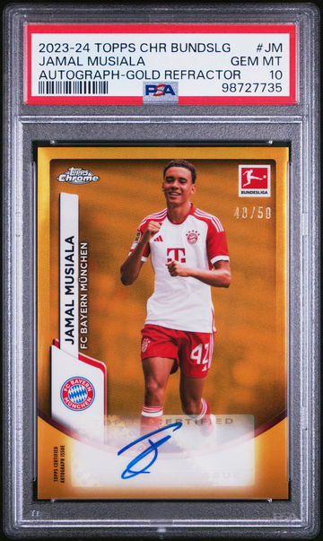 2023 Chrome Bundesliga Autographs Gold Refractors Jamal Musiala #BCAJM /50 PSA 10