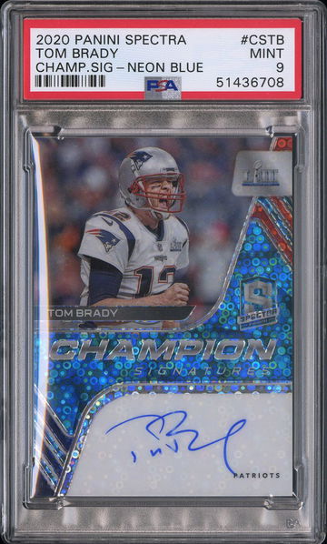 2020 Panini Spectra Champions Signature Neon Blue Tom Brady 3/5 psa 9 on card auto