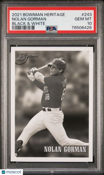 2021 Bowman Heritage SP Black and White Nolan Gorman PSA 10 POP 1