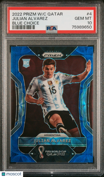 2022 Panini Prizm World Cup Qatar Julian Alvarez #4 Blue Choice PSA 10