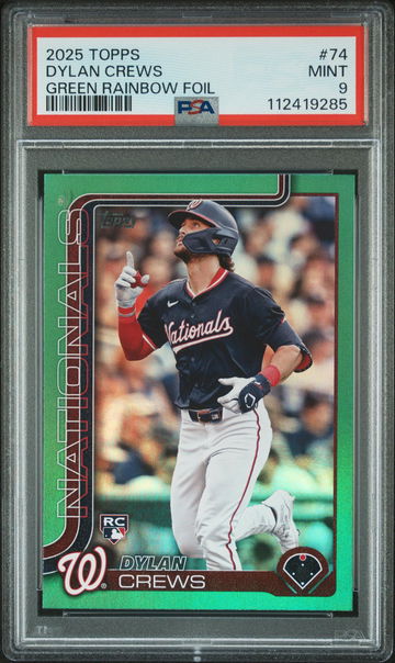 2025 Topps Series 1 Green Rainbow Foil Dylan Crews #74 RC /99 PSA 9