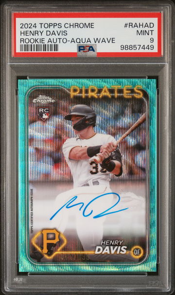 2024 Topps Chrome Rookie Autographs Rookie Auto-Aqua Wave Ref Henry Davis #RAHAD /199 PSA 9