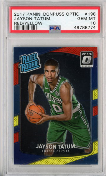 2017 Optic Red/Yellow Jayson Tatum Rookie RC #198 PSA 10