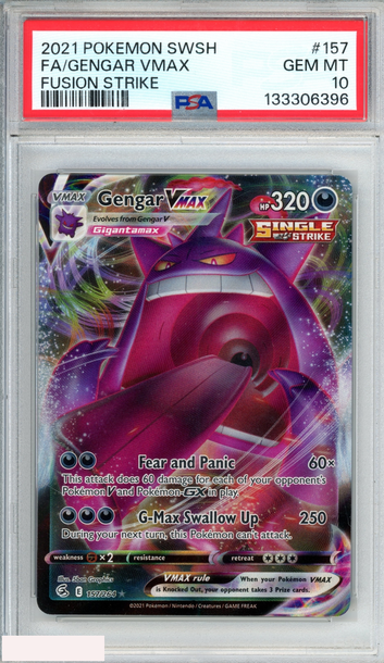 2021 POKEMON SWSH FUSION STRIKE FA GENGAR VMAX #157 PSA 10 GEM MT