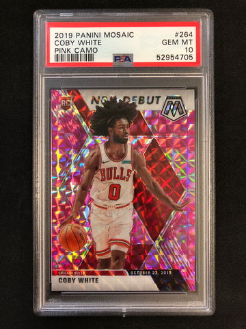 2019 Panini Mosaic - Coby White - Rookie NBA Debut Pink Camo Prizm PSA 10