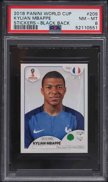 2018 Panini World Cup Sticker Black Kylian Mbappe #209 PSA 8