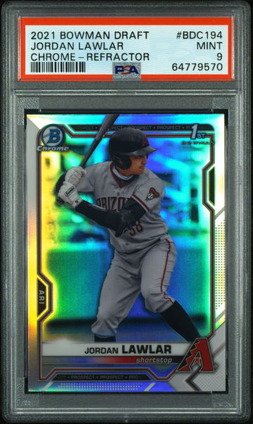 🚨💎 2021 Bowman Draft JORDAN LAWLAR Chrome Refractor PSA 9 #BDC194 MLB #19 🧨⚾️