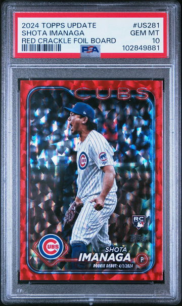 2024 Topps Update Red Crackle Foil Board Shota Imanaga #US281 /199 PSA 10