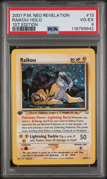 2001 Pokemon Neo Revelation 1st Edition Holo Raikou #13 PSA 4