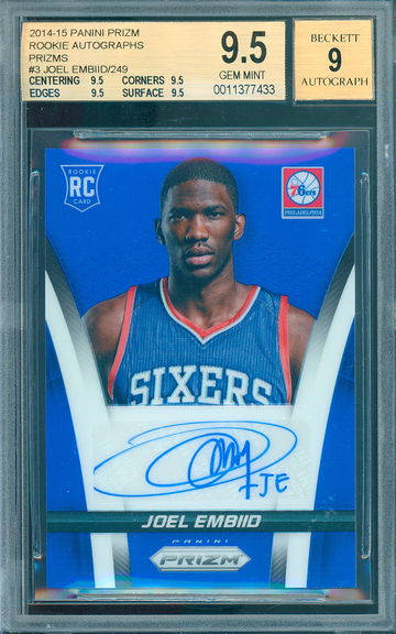 JOEL EMBIID 2014-15 PRIZM AUTO BLUE PRIZM #d 211/249 BGS 9.5 TRUE GEM MINT
